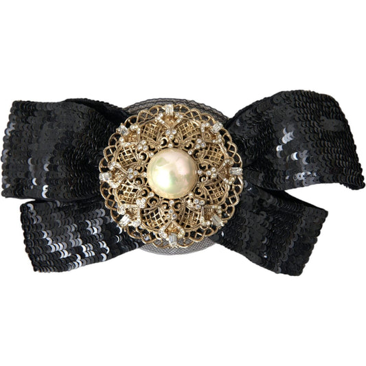 Dolce & Gabbana Black Sequin Pearl Handmade Brooch Hair Pin FASHION ACCESSORIES Dolce & Gabbana