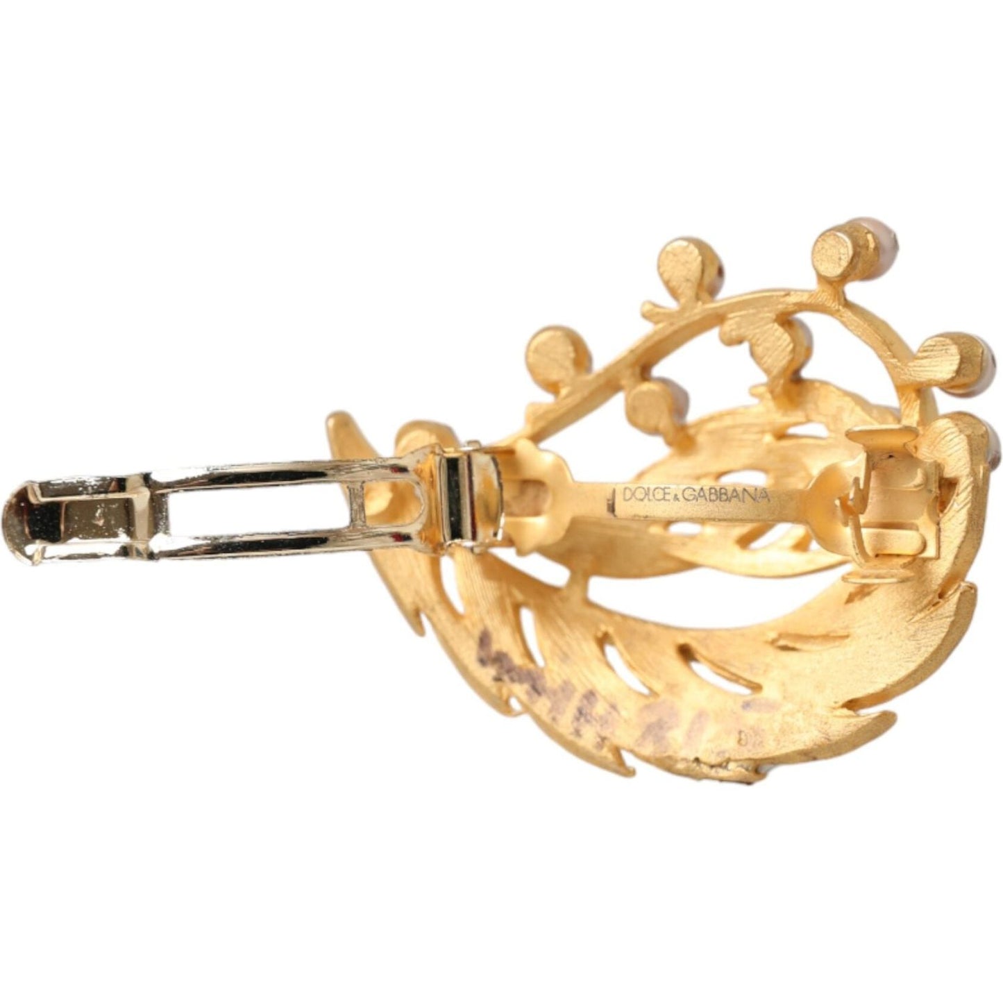 Dolce & Gabbana Gold Brass Leaf Embellished Jewelry Brooch Hair Pin FASHION ACCESSORIES Dolce & Gabbana