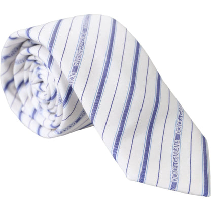 Dolce & Gabbana White Blue Stripes Silk Adjustable Tie