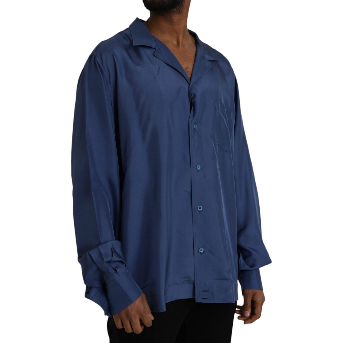 Dolce & Gabbana Blue Silk Long Sleeve Lounge Casual Shirt Dolce & Gabbana