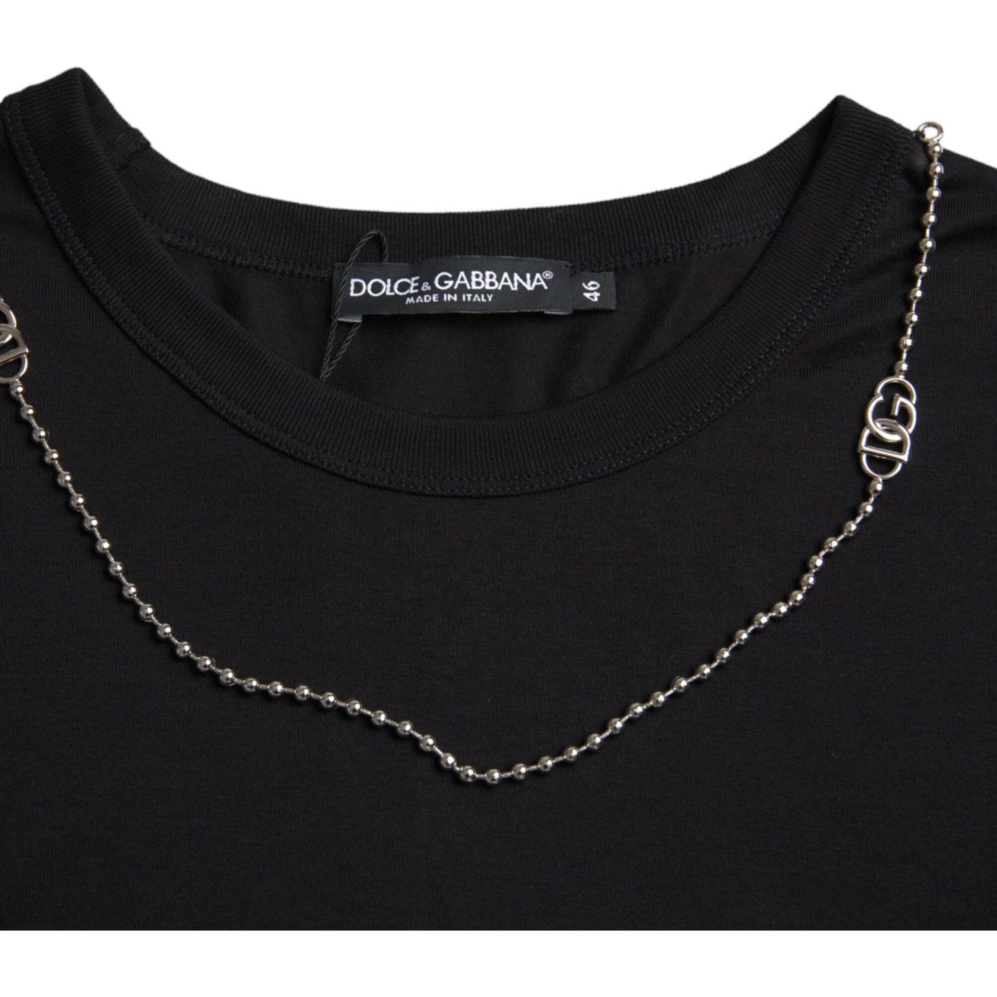 Dolce & Gabbana Black Cotton Silver Chain Short Sleeve T-shirt Dolce & Gabbana