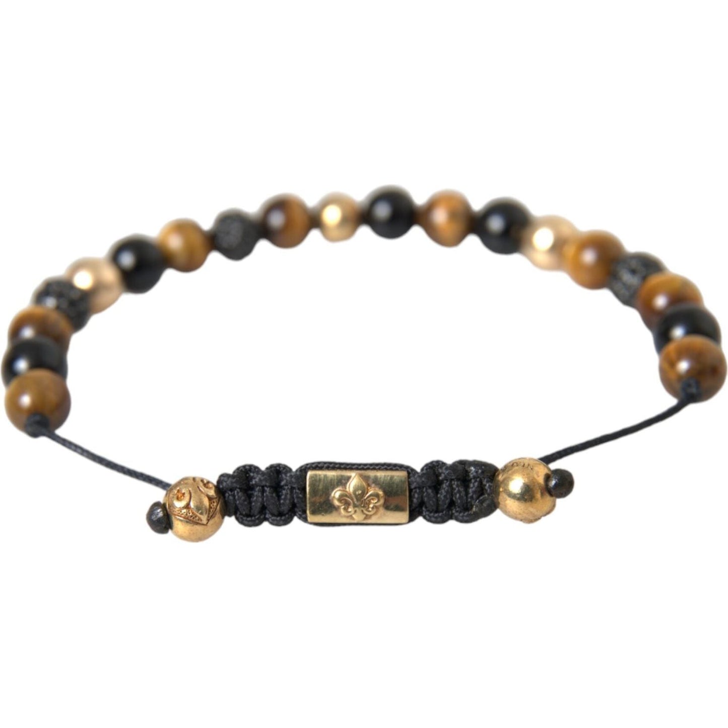 Nialaya CZ Ball Tiger Eye Stone Copper Beaded Men Bracelet Nialaya