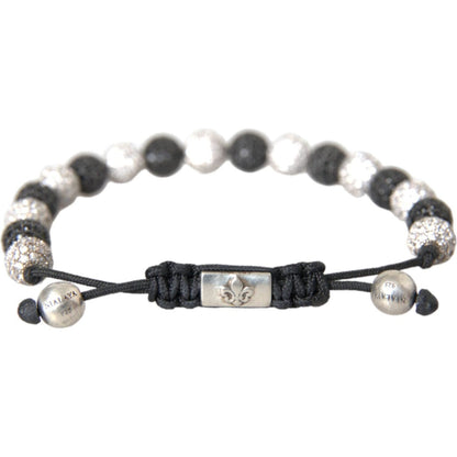 Nialaya CZ Crystal Ball Black White Beaded Bracelet