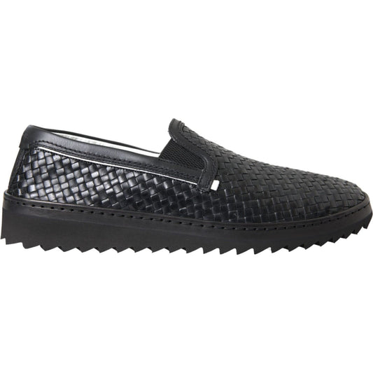 Dolce & Gabbana Black Woven Buffalo Leather Men Loafers Shoes Dolce & Gabbana