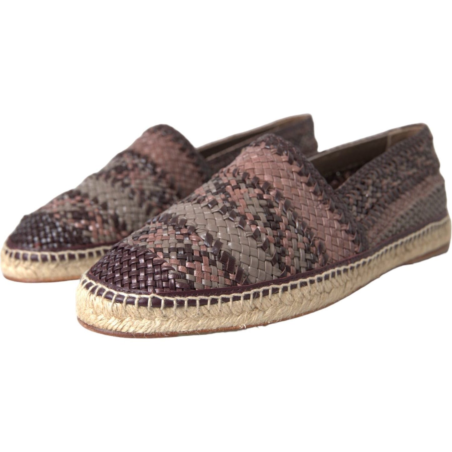 Dolce & Gabbana Brown Buffalo Leather Espadrille Flats Shoes Dolce & Gabbana