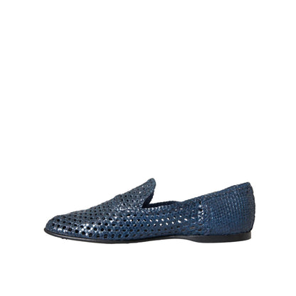 Dolce & Gabbana Blue Woven Leather Slip On Loafers Men Shoes