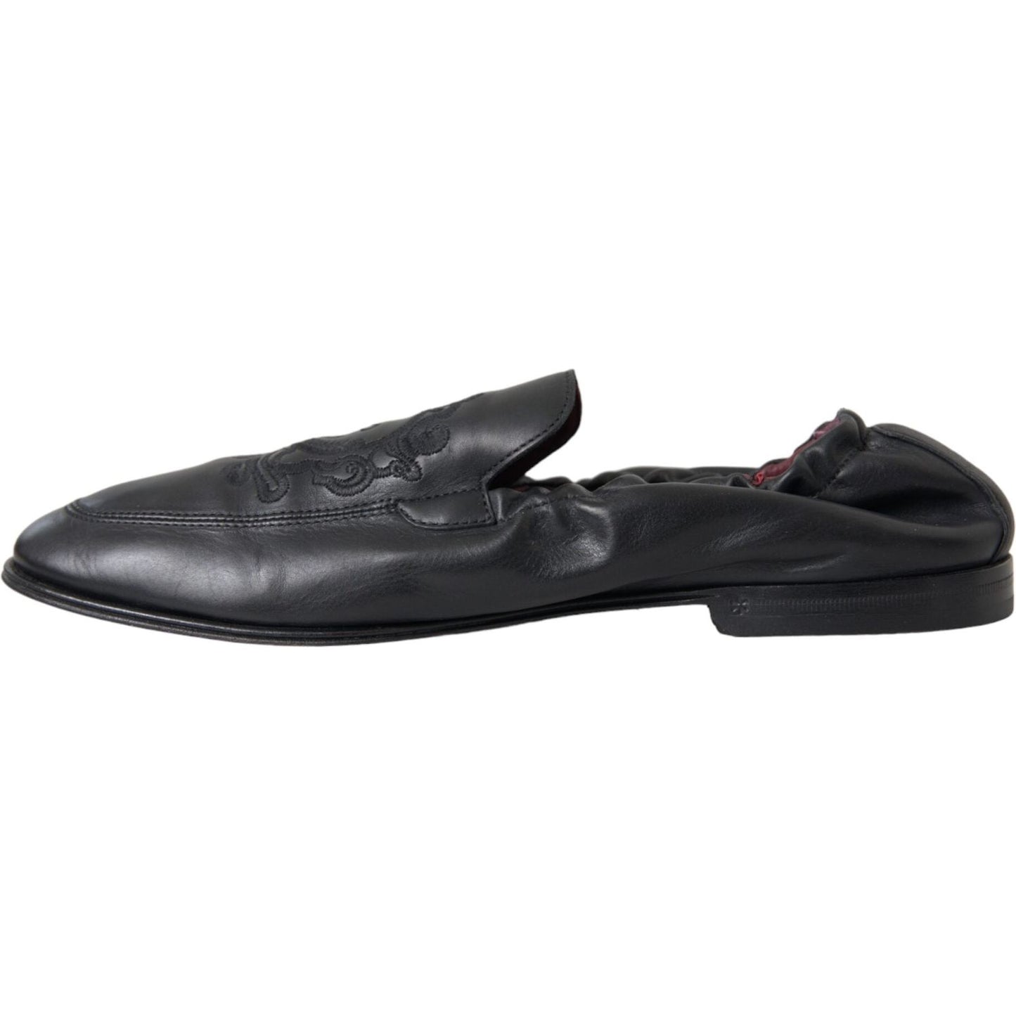 Dolce & Gabbana Black Logo Embroidered Leather Loafer Men Dress Shoes Dolce & Gabbana