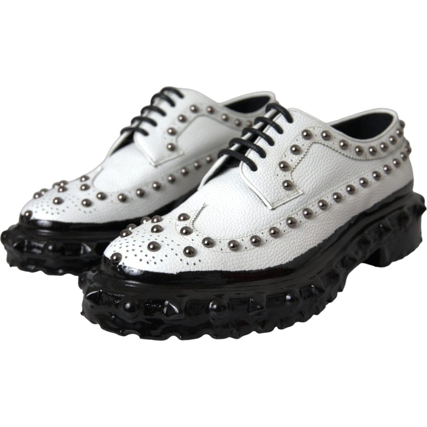 Dolce & Gabbana Black White Embellished Derby Formal Shoes Dolce & Gabbana