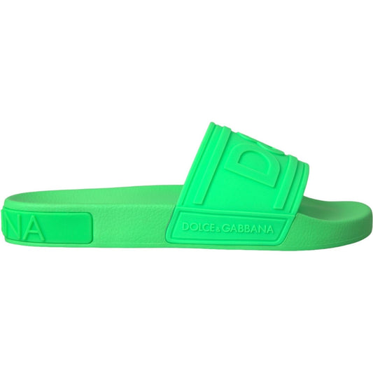 Green Leather Slides Sandals Beachwear Shoes