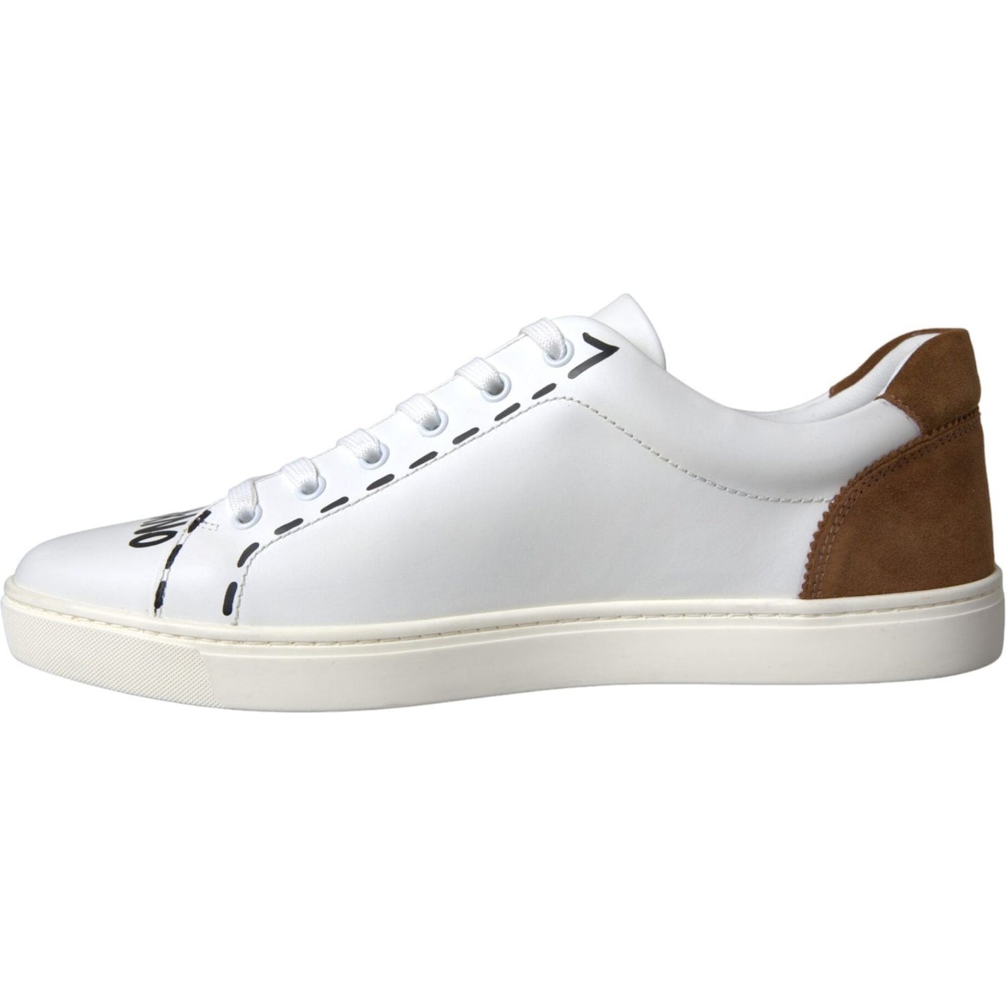 Dolce & Gabbana White Brown Leather Logo Low Top Sneakers Shoes Dolce & Gabbana