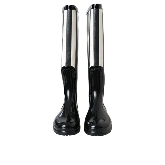 Dolce & Gabbana Black Rubber Knee High Flat Boots Shoes