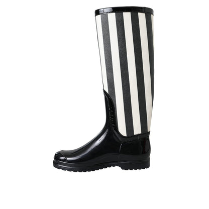 Dolce & Gabbana Black Rubber Knee High Flat Boots Shoes