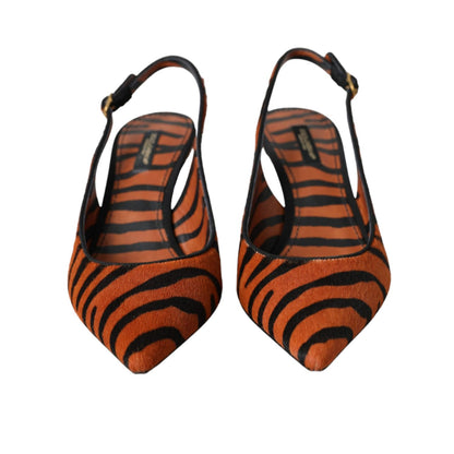 Dolce & Gabbana Black Orange Zebra Leather Slingbacks Shoes Dolce & Gabbana
