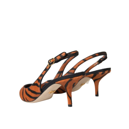 Dolce & Gabbana Black Orange Zebra Leather Slingbacks Shoes Dolce & Gabbana