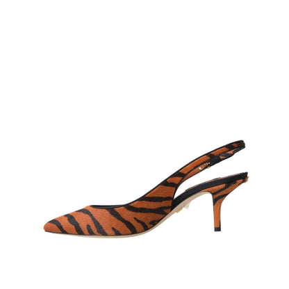 Dolce & Gabbana Black Orange Zebra Leather Slingbacks Shoes Dolce & Gabbana