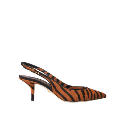 Dolce & Gabbana Black Orange Zebra Leather Slingbacks Shoes Dolce & Gabbana