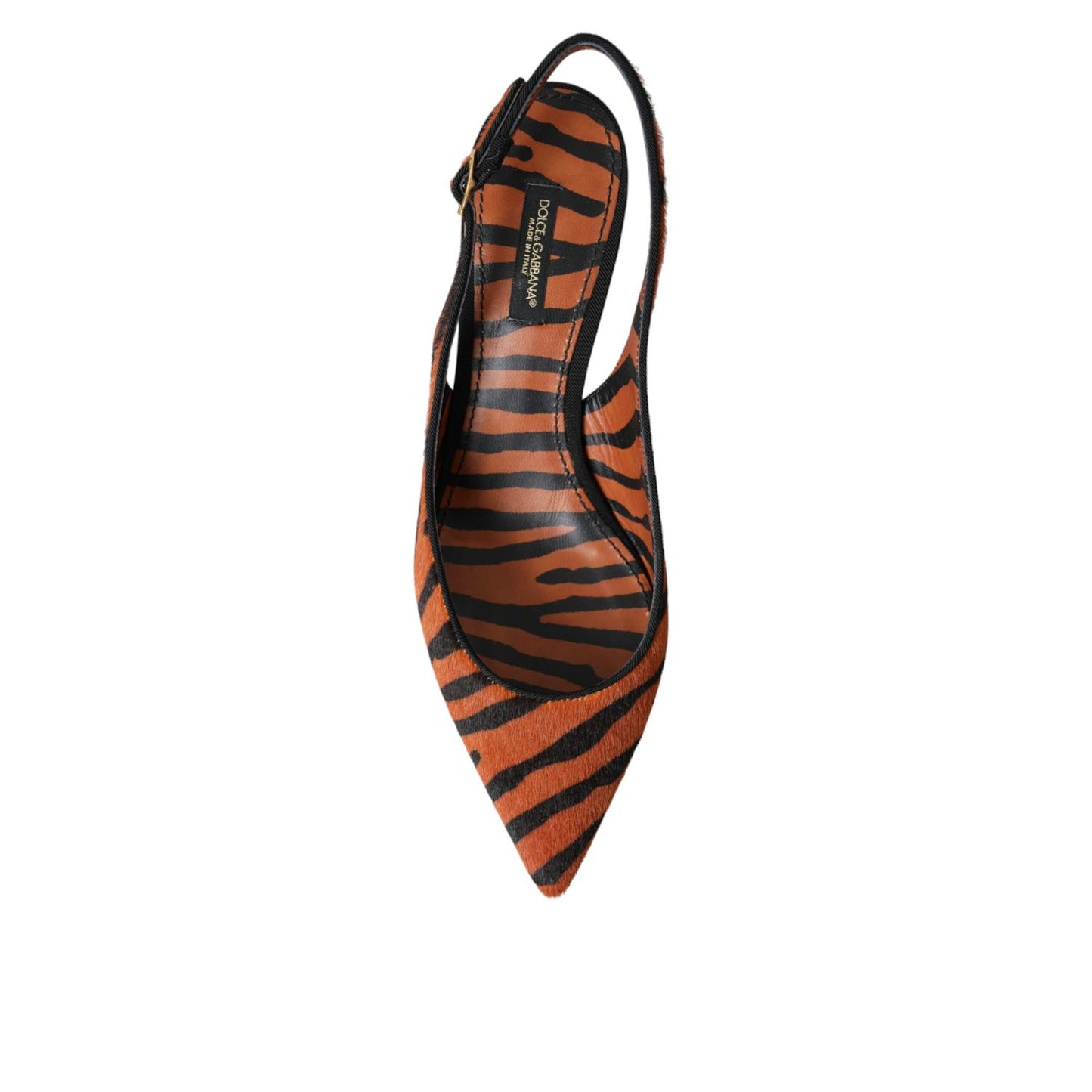 Dolce & Gabbana Black Orange Zebra Leather Slingbacks Shoes Dolce & Gabbana