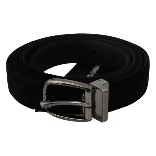 Dolce & Gabbana Black Velvet Silver Tone Metal Buckle Men Belt Dolce & Gabbana