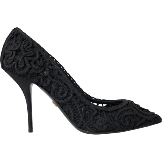 Black Cordonetto Ricamo Pump Heels Shoes