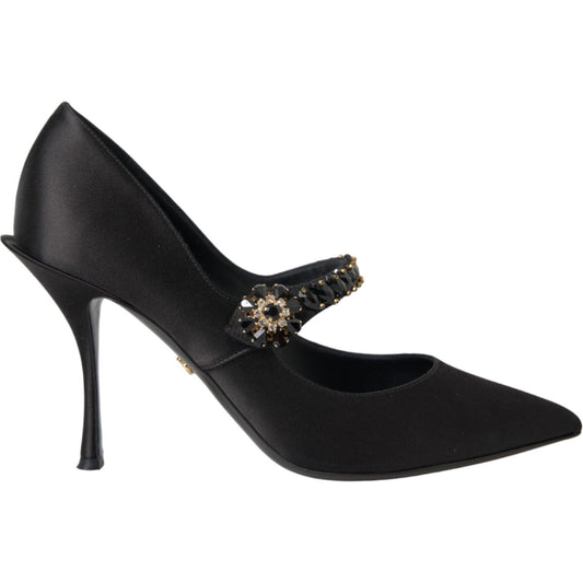 Black Mary Jane Crystal Heels Pumps Shoes