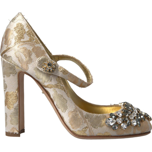 Gold Jacquard Crystal Vally Heels Pumps Shoes