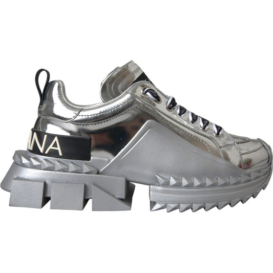 Silver Leather Super Queen Sneakers Shoes