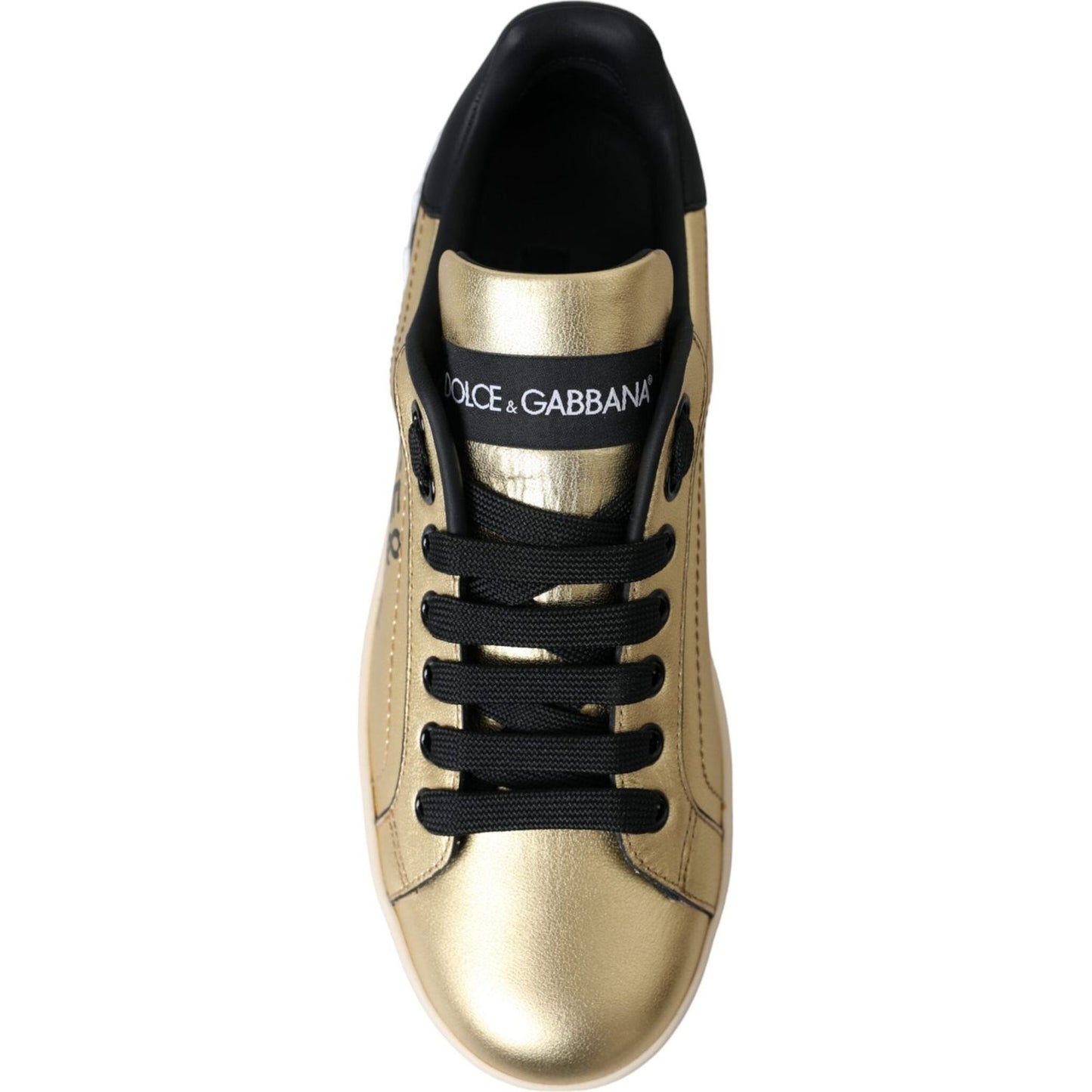 Dolce & Gabbana Gold Portofino Calf Leather Sneakers Women Shoes Dolce & Gabbana