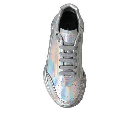 Dolce & Gabbana Silver Iridescent DAYMASTER Leather Sneakers Shoes