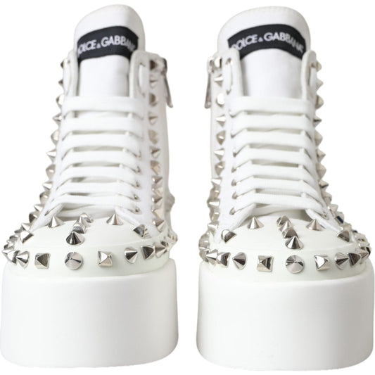 White Canvas Studded Sneakers Boots Shoes