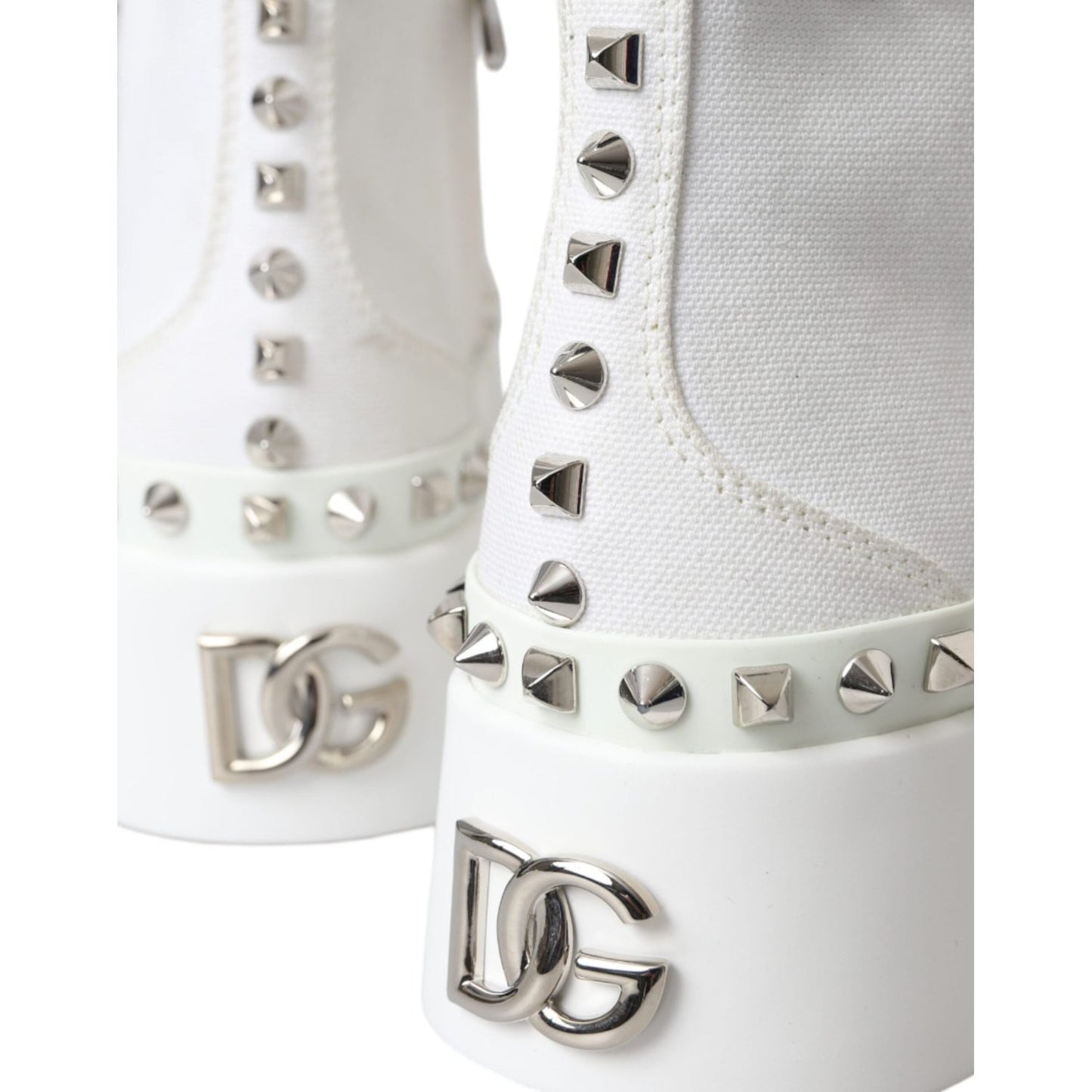 Dolce & Gabbana White Canvas Studded Sneakers Boots Shoes Dolce & Gabbana