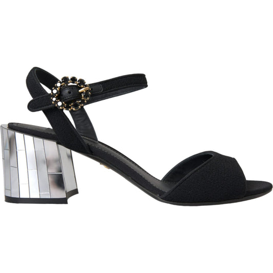 Dolce & Gabbana Black Crystal Ankle Strap Keira Sandal Shoes 1728,67345645728,Black,Dolce & Gabbana,EU37.5/US7,Material: Wool Crepe Di Lana,Preowned / Defect,Sandals - Shoes,Sandals - Women - Shoes,Shoes,Stiletto Heels - Sandals - Shoes,Strap-Ons - Sandal