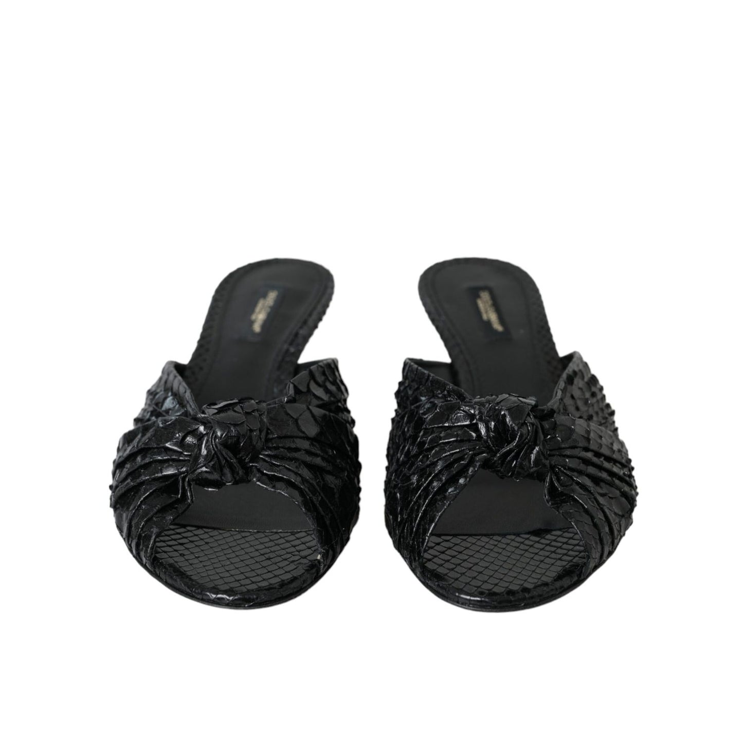 Dolce & Gabbana Black Exotic Leather Heels Slides Shoes