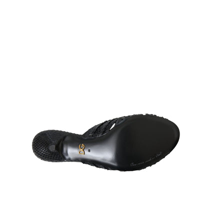 Dolce & Gabbana Black Exotic Leather Heels Slides Shoes