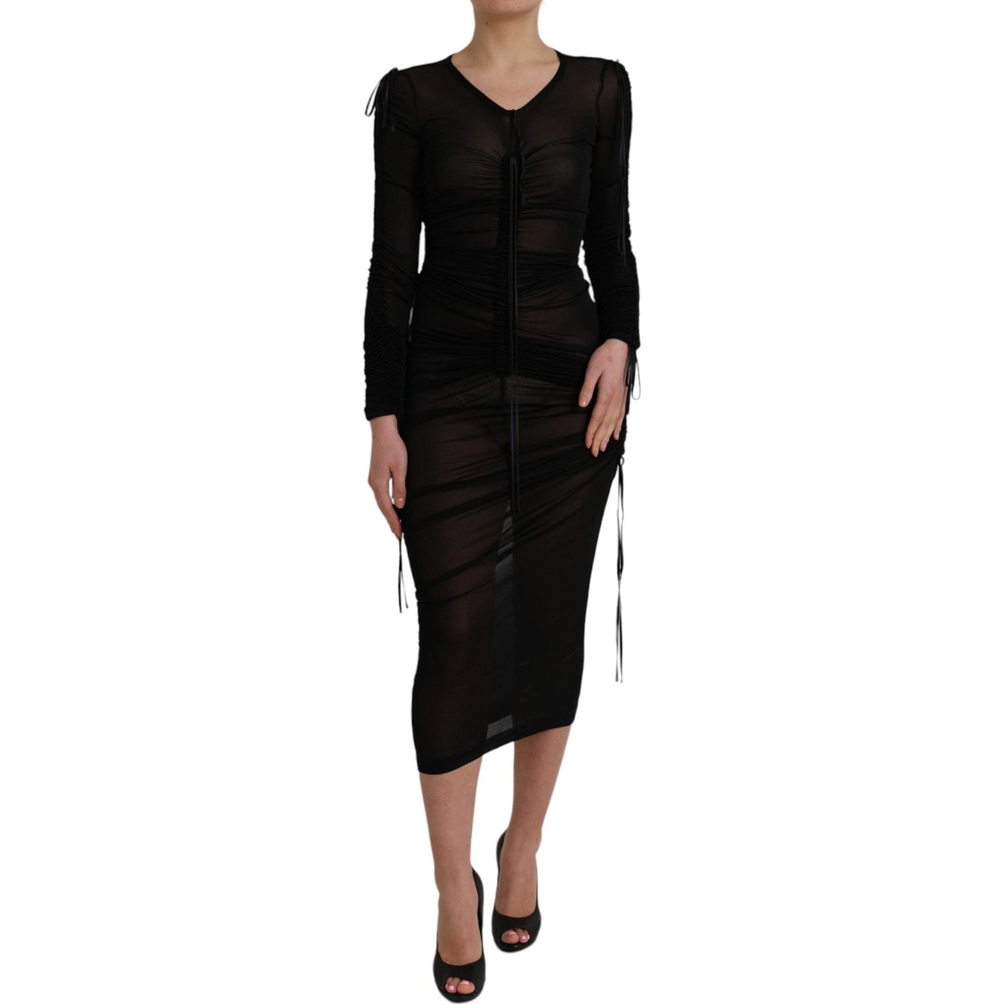 Dolce & Gabbana Black Sheer Bodycon Sheath Midi Dress Dolce & Gabbana