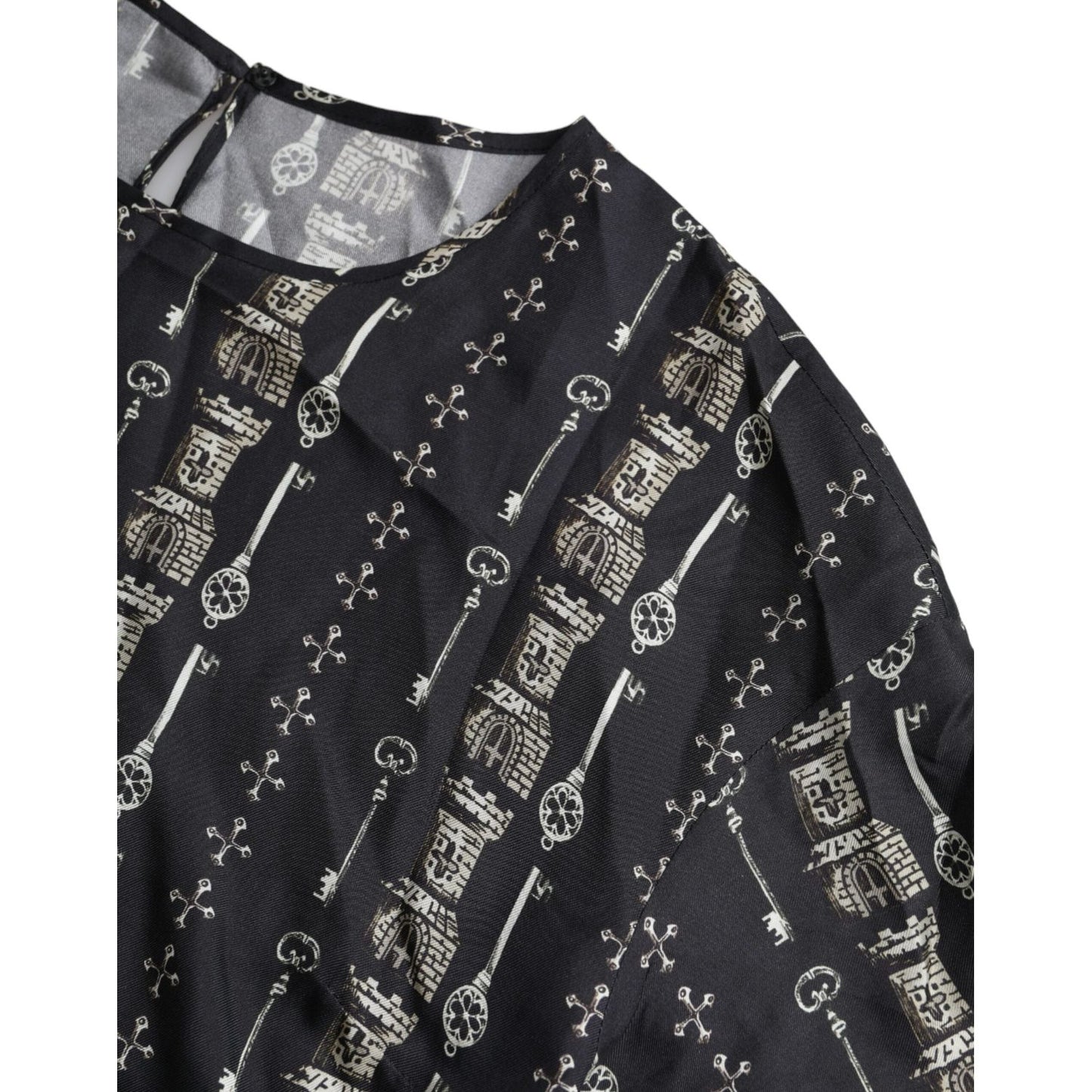 Dolce & Gabbana Black Key Castle Print Silk Blouse T-shirt Dolce & Gabbana