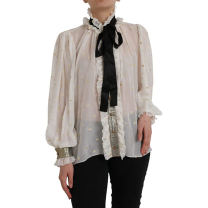 Dolce & Gabbana Off White Silk Blend Ascot Collar Blouse Top 1728,67345645728,Blouses - Shirts - Clothing,Clothing,Dolce & Gabbana,IT42|M,Material: 77% Silk 23% Polyester,New with tags,Off White,Shirts - Clothing,Tops & T-Shirts - Women - Clothing,Women,W