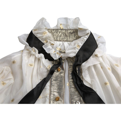 Dolce & Gabbana Off White Silk Blend Ascot Collar Blouse Top 1728,67345645728,Blouses - Shirts - Clothing,Clothing,Dolce & Gabbana,IT42|M,Material: 77% Silk 23% Polyester,New with tags,Off White,Shirts - Clothing,Tops & T-Shirts - Women - Clothing,Women,W