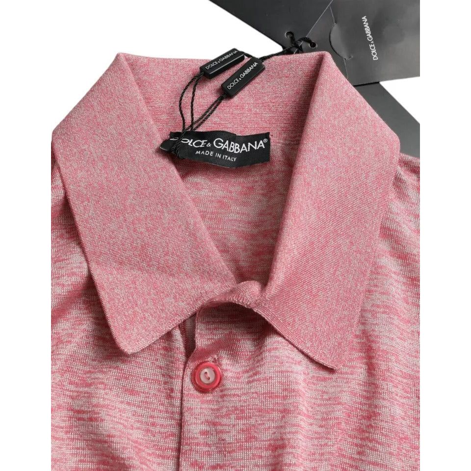 Dolce & Gabbana Pink Polyester Collared Men Pullover Sweater Dolce & Gabbana