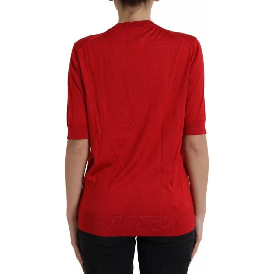 Dolce & Gabbana Red Silk Crewneck Short Sleeve Sweater Dolce & Gabbana