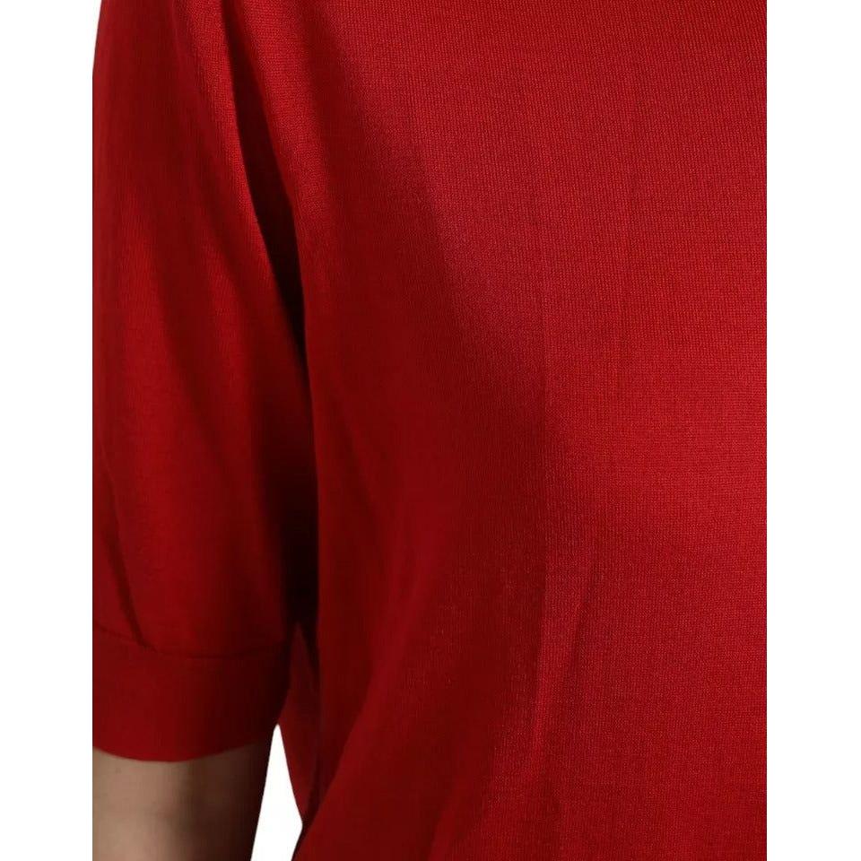 Dolce & Gabbana Red Silk Crewneck Short Sleeve Sweater Dolce & Gabbana