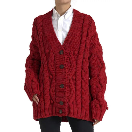Dolce & Gabbana Red Wool Knit Button Down Cardigan Sweater