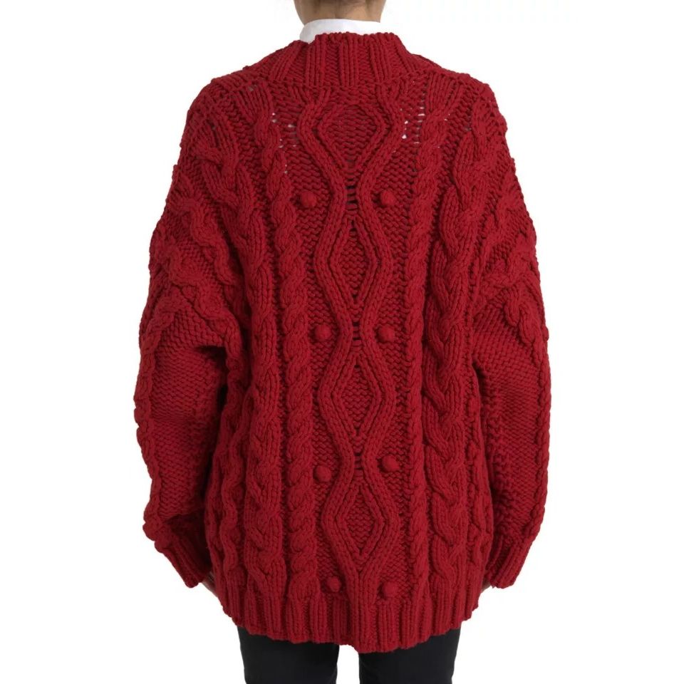 Dolce & Gabbana Red Wool Knit Button Down Cardigan Sweater
