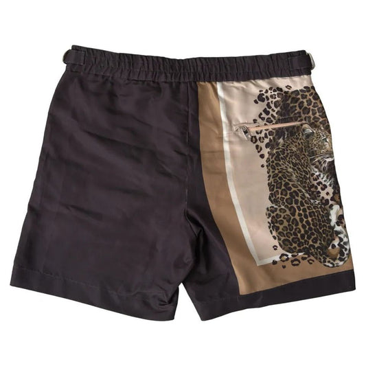 Dolce & Gabbana Dark Brown Leopard Beachwear Swimwear Shorts Dolce & Gabbana