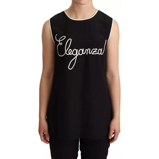 Dolce & Gabbana Black Silk Eleganza Print Sleeveless Tank Top Dolce & Gabbana