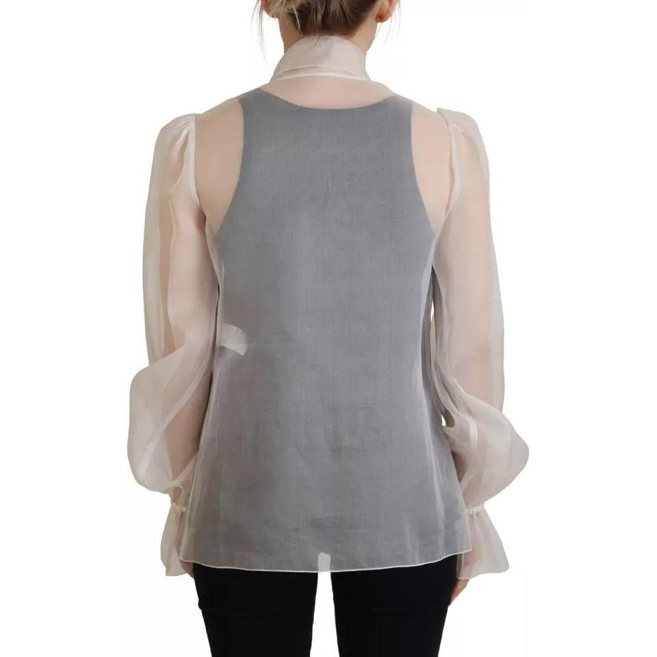 بلوزة دولتشي آند غابانا ذات الياقة البيضاء والأكمام الطويلة