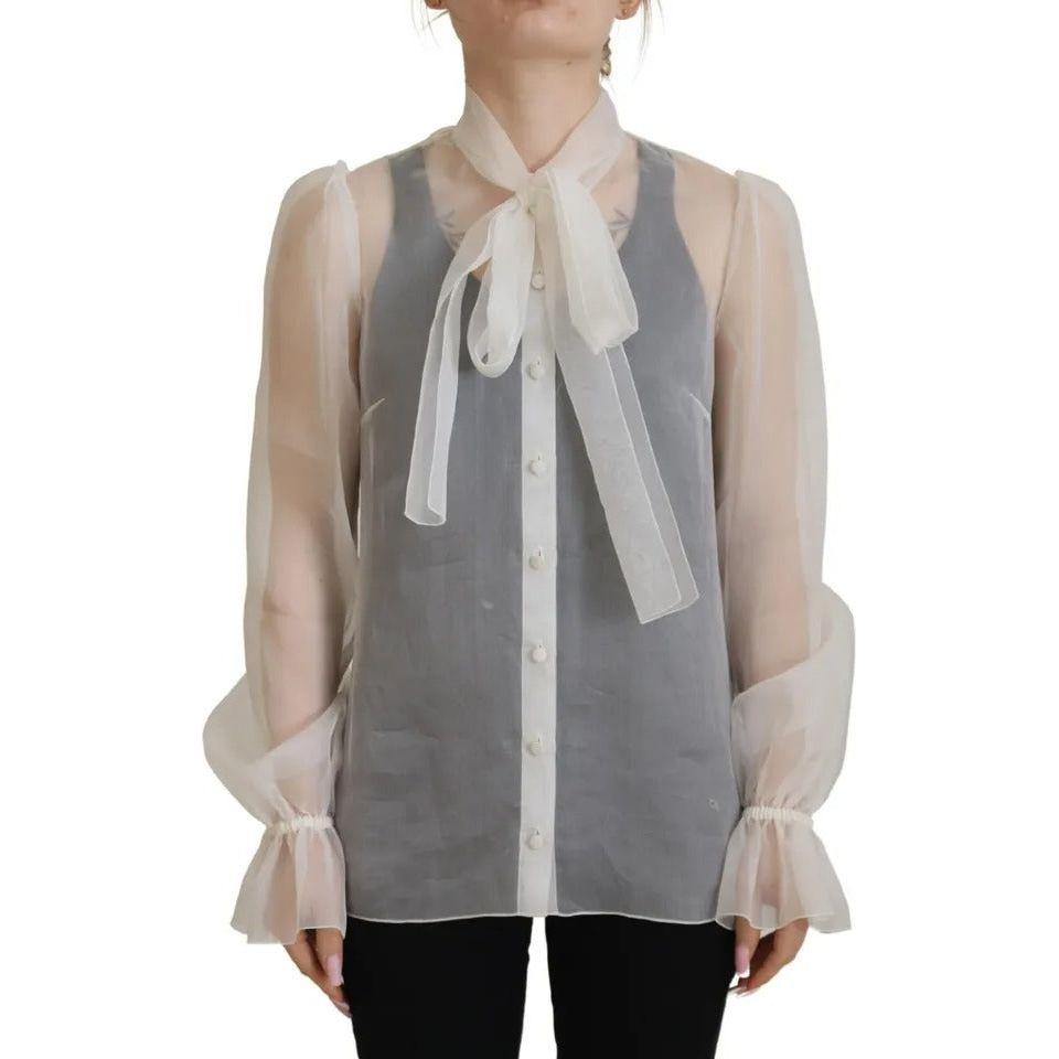 بلوزة دولتشي آند غابانا ذات الياقة البيضاء والأكمام الطويلة