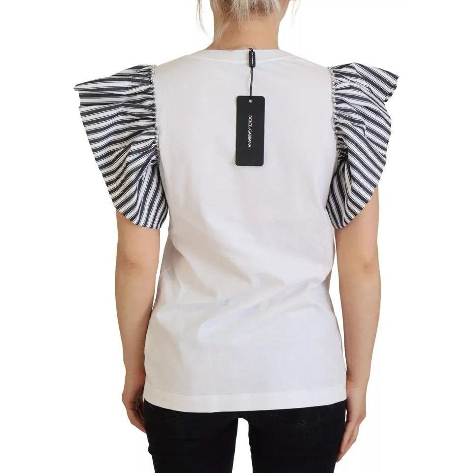 بلوزة دولتشي آند غابانا مخططة باللون الأبيض بأكمام قصيرة