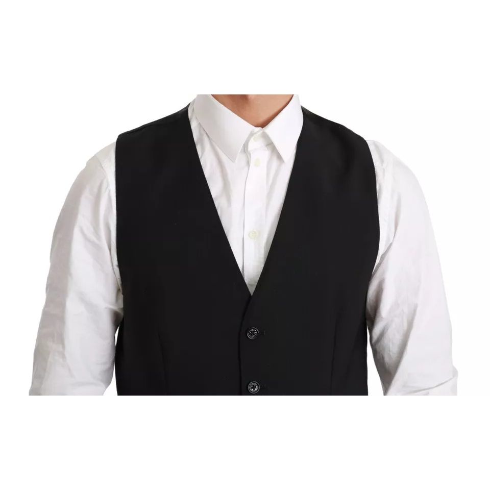 Dolce & Gabbana Black Stretch Waistcoat Formal Dress Wool Vest