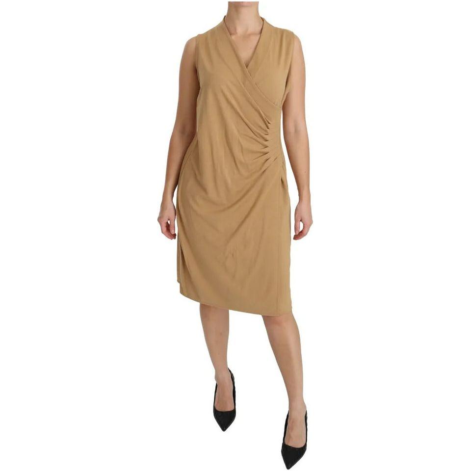 Ralph Lauren Brown V-neck Shift Knee Length Viscose Dress Ralph Lauren