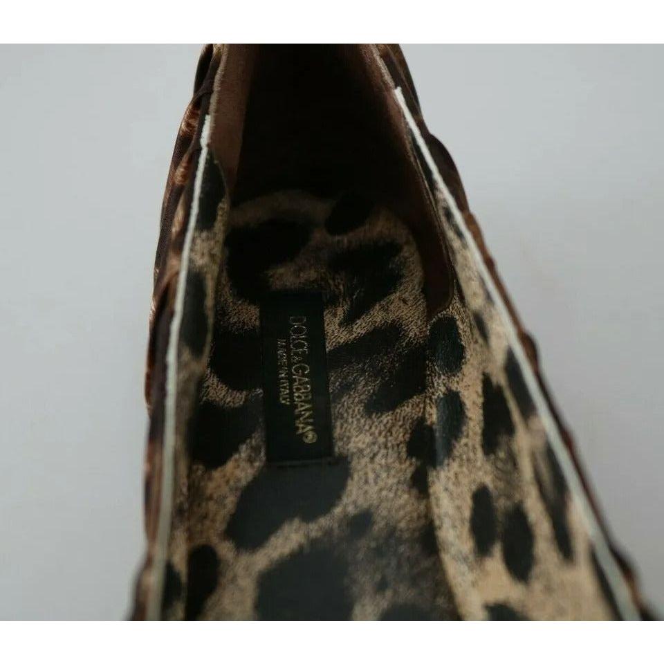 حذاء باليرينا من الحرير بنقشة جلد النمر باللون البني من دولتشي آند غابانا